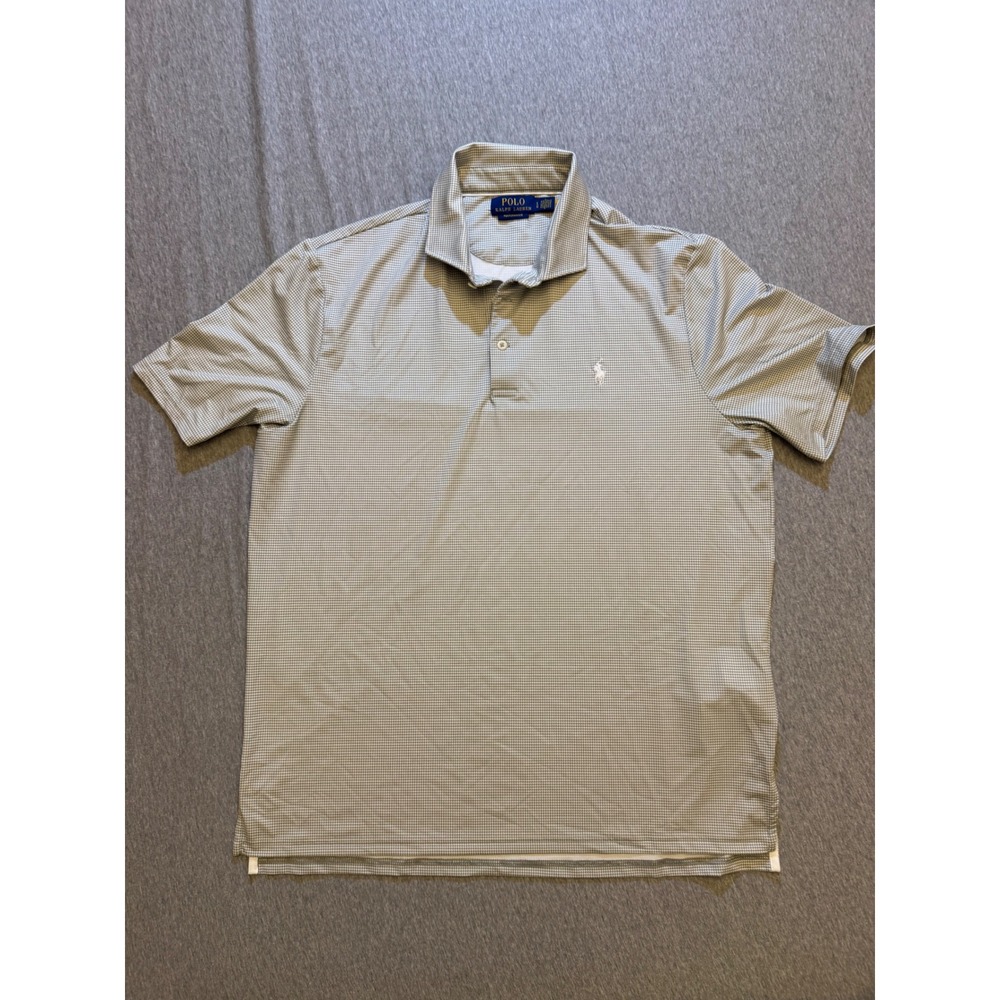 Polo Ralph Lauren Performance Mens Large Grey Houndstooth Golf Polo Shirt
